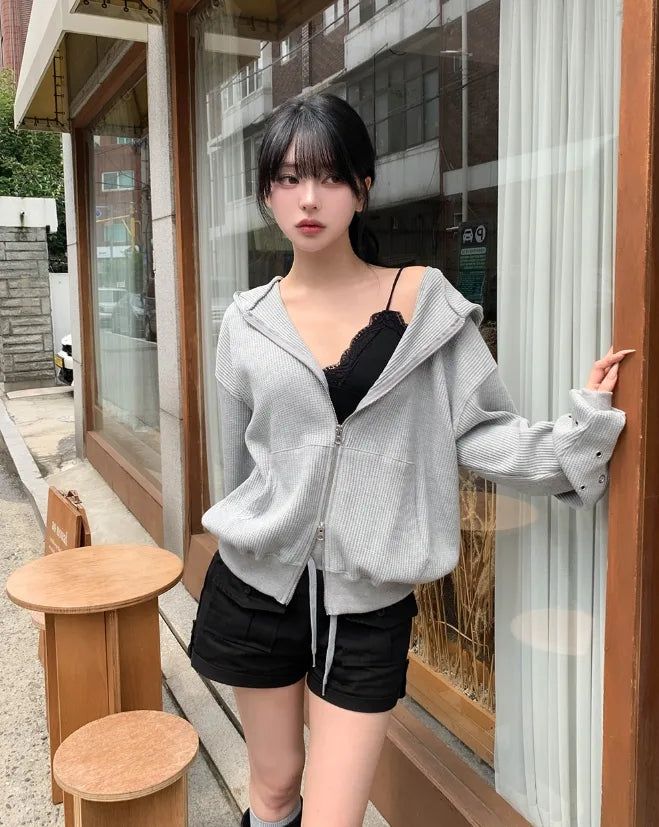 ULAN（ユレン）の「Beck Eyelet Sleeve Waffle Hood Zip-Up（Tops）」