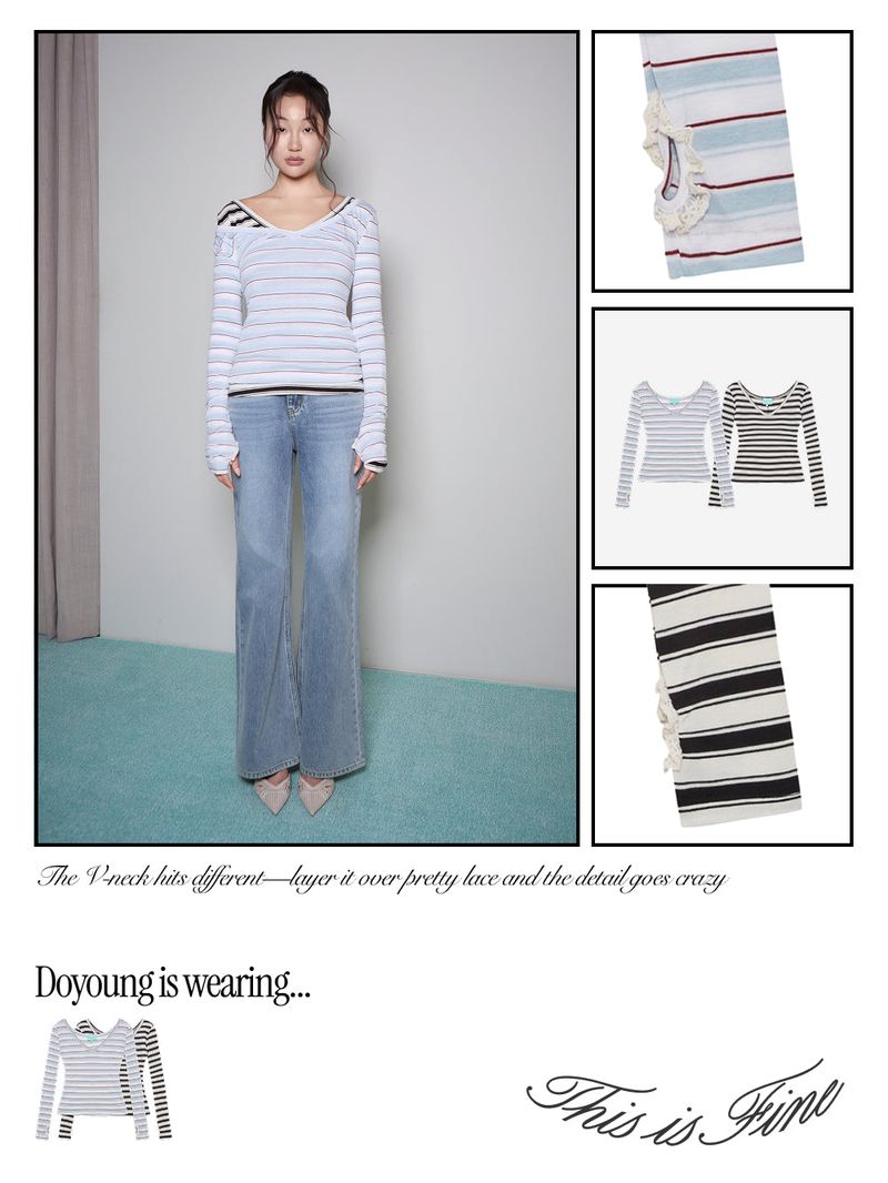 Slim V-neck Stripe Tee