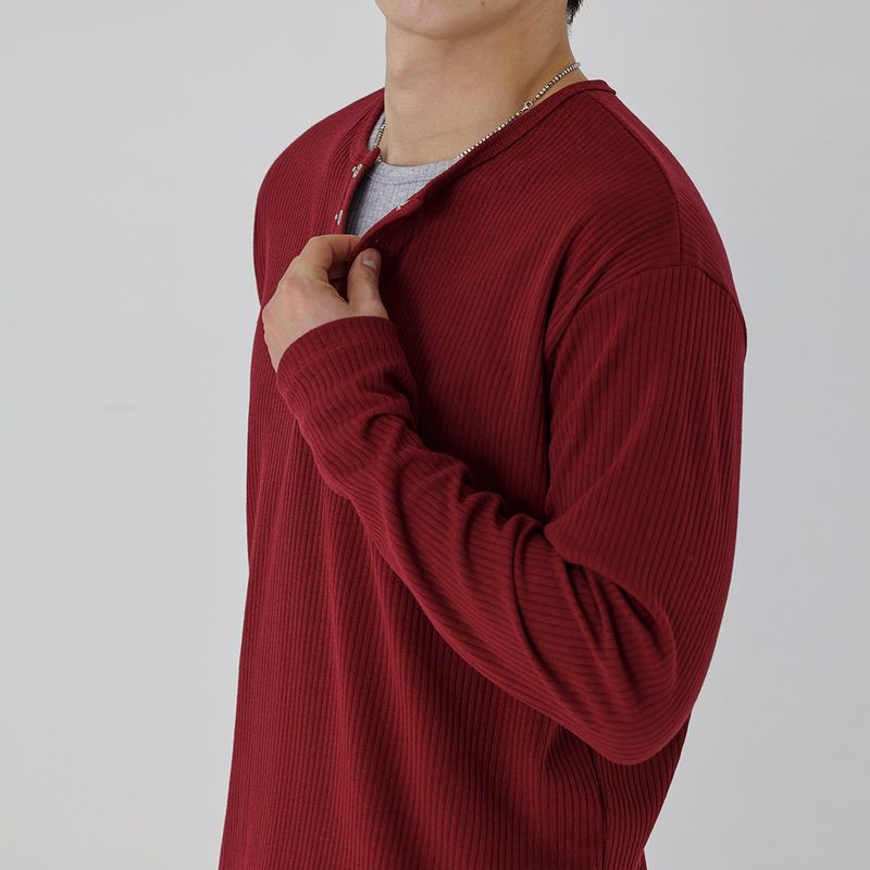 Ribbed Soft Henley Neck T-Shirt