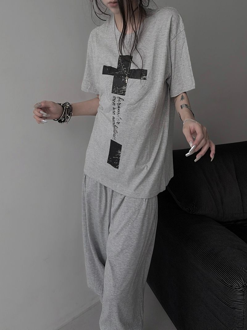 cross lettering crack T (3color)