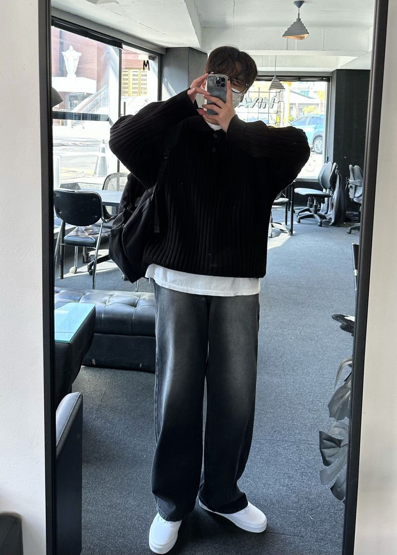 kato washing black denim pants