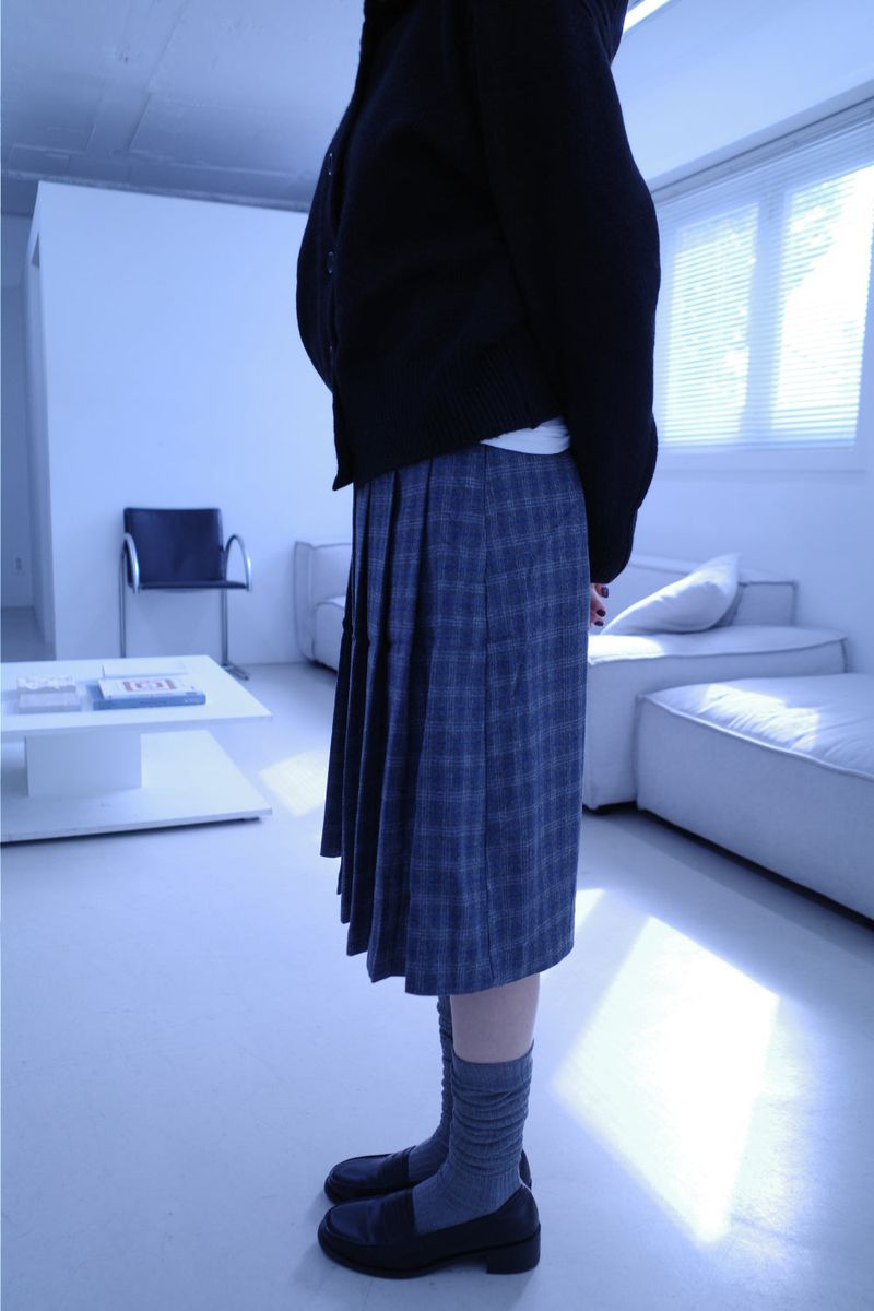 Hose check pleats midi sk (2color)