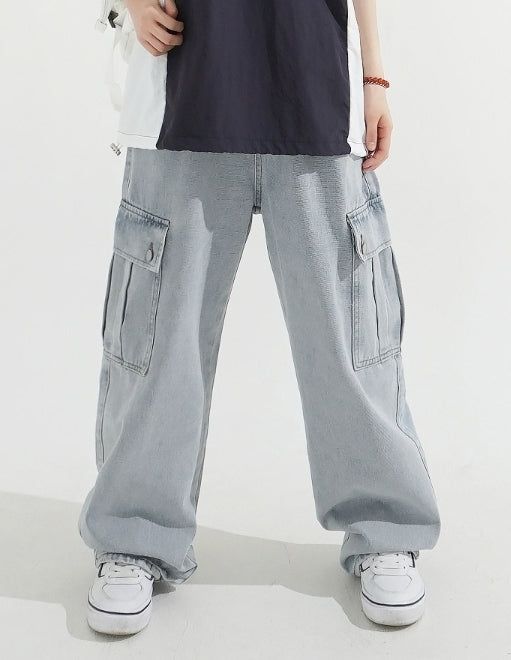 ストリングウエストワイドカーゴデニムパンツ