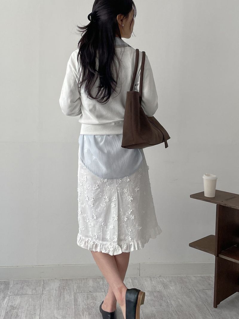 Popcorn Flower Frill Midi Skirt