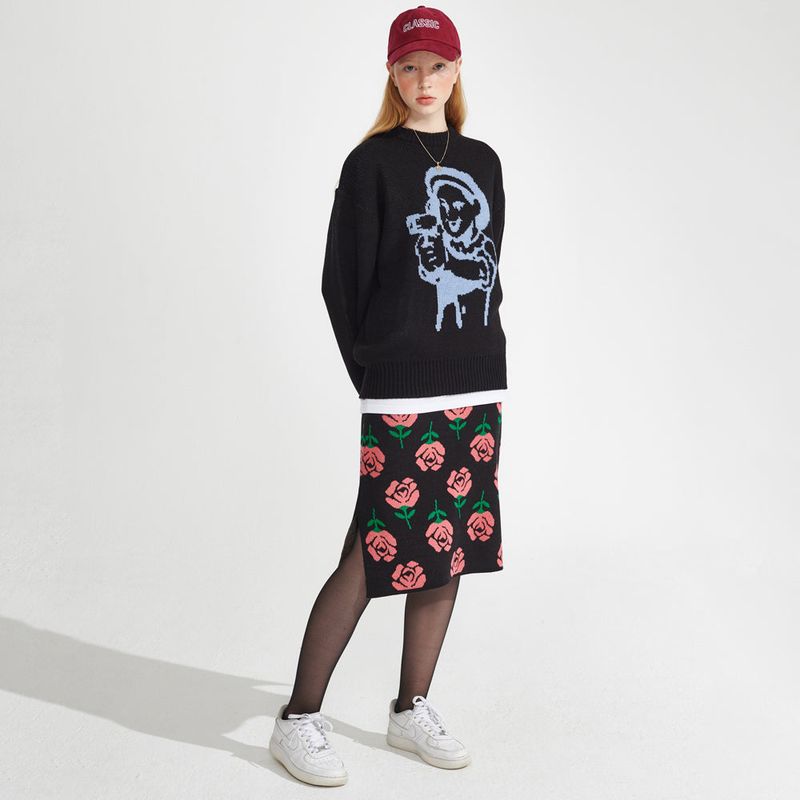 pattern Knit Skirt [Black]