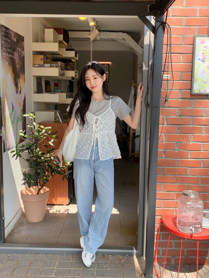 Cool Straight Denim Wide Pants (2color)