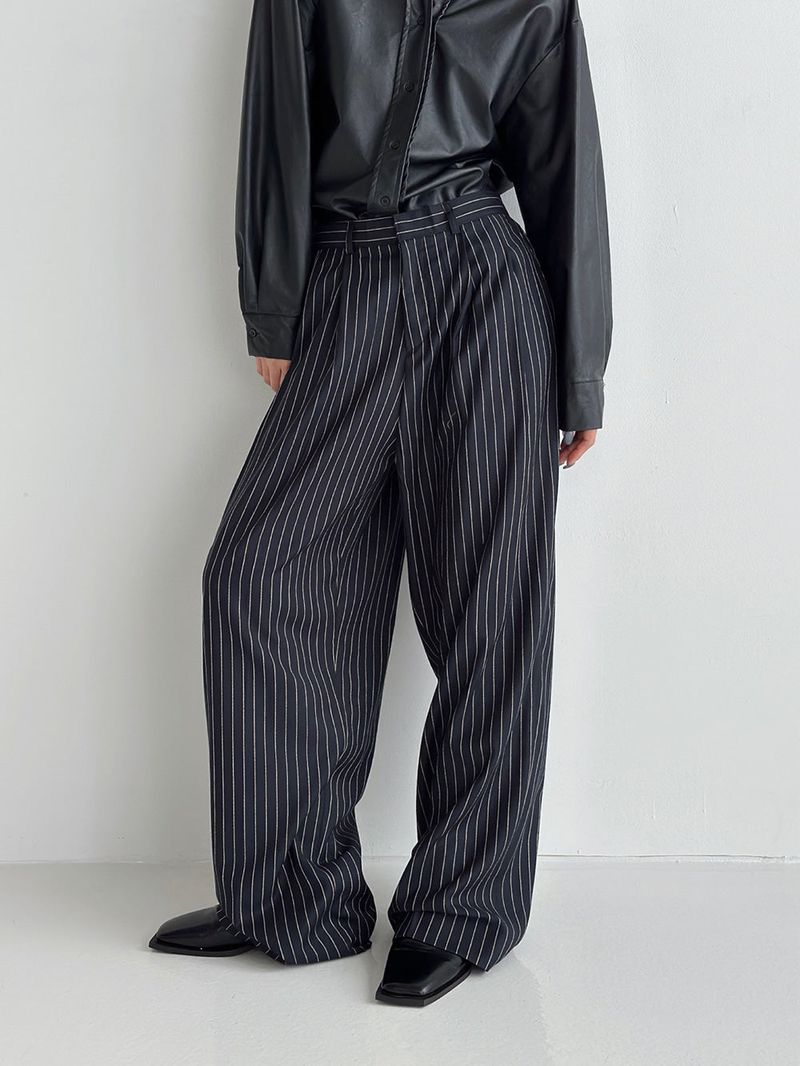 Pleddy Stripe Back Banding Wide Slacks (2color)