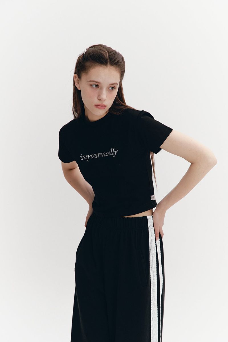 Lace Tape Banding Pants Black