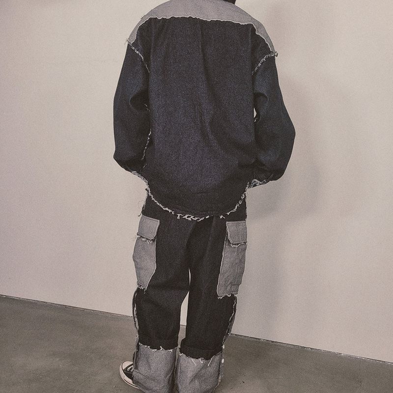 grunge roll-up denim pants_black