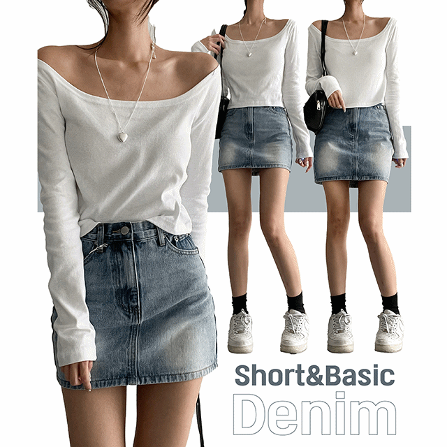 hijjoo（ハイチュー）の「[Short, Basic/S-2XL] Padded vintage washing denim mini-skirt（Skirts）」
