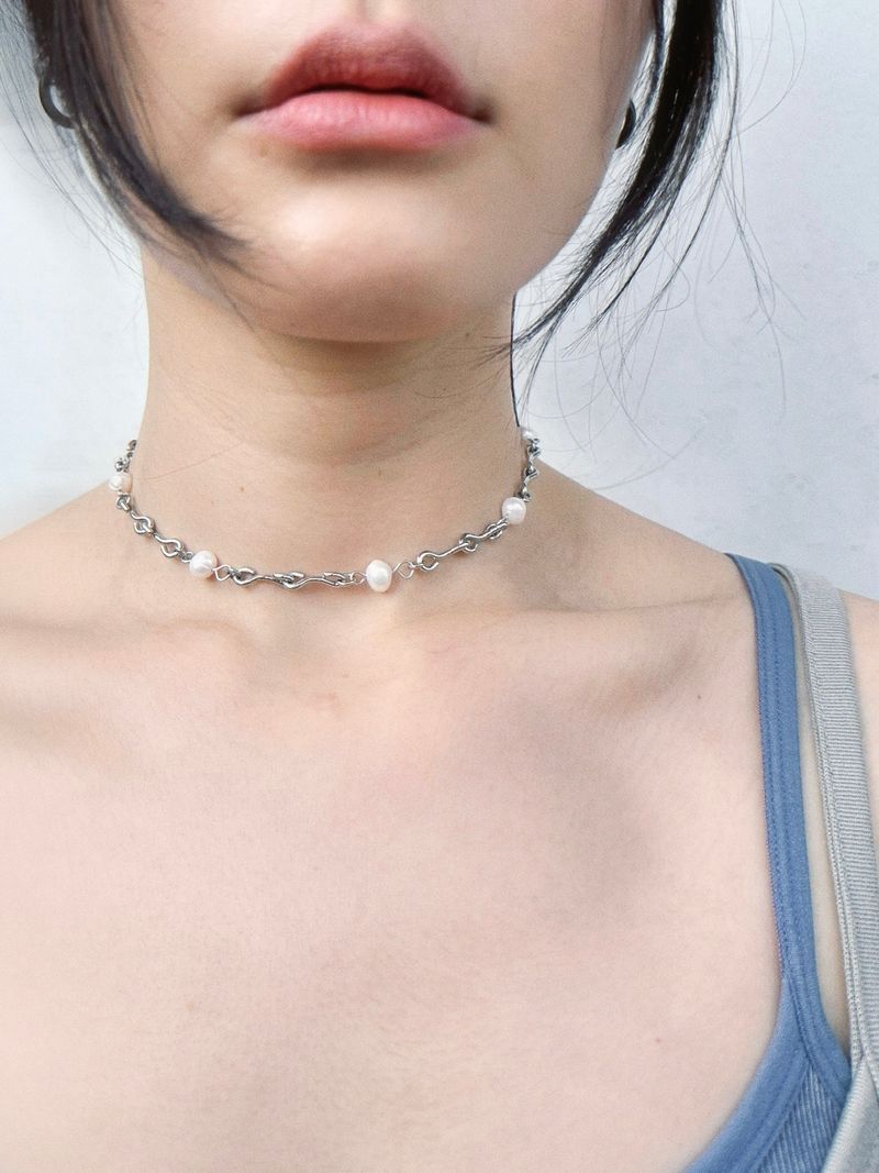 Pearl Pots Chain Necklace  (size: 2type)