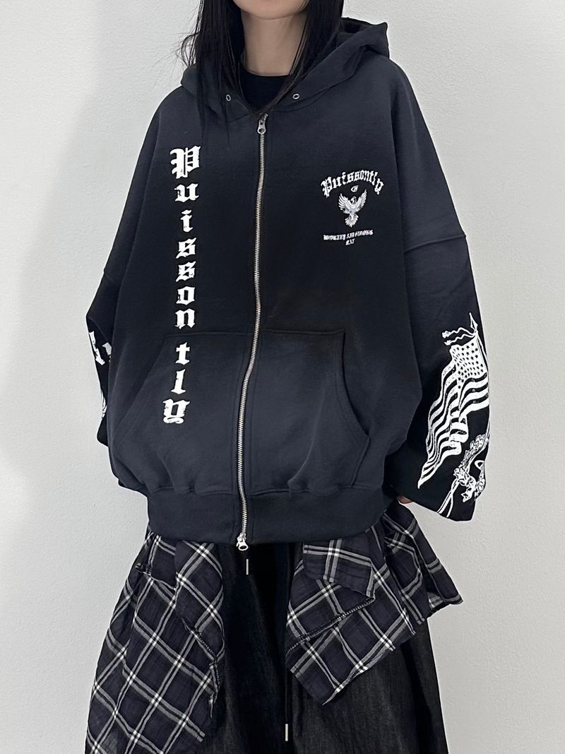 dirty eagle hooded zip-up