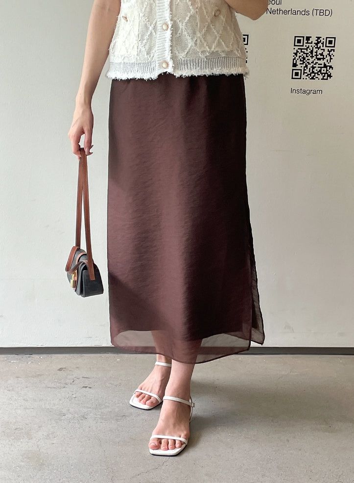 Corinne Layered Chiffon Slit Maxi Long Skirt