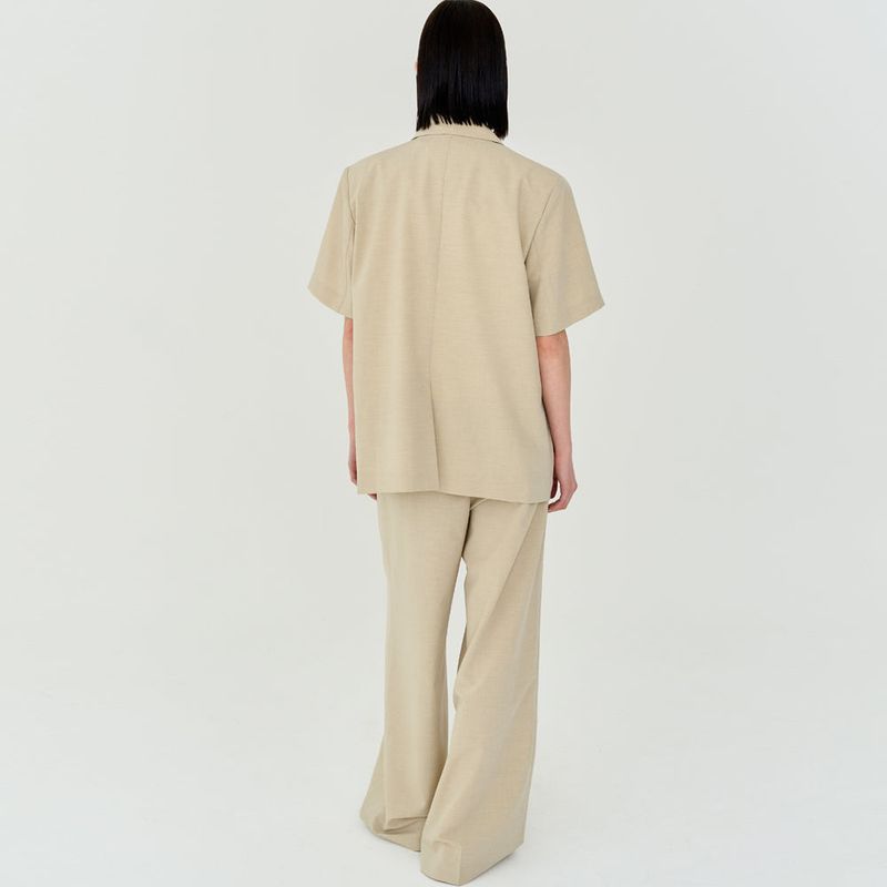 THREE PINTUCK SUMMER WOOL PANTS (BEIGE)