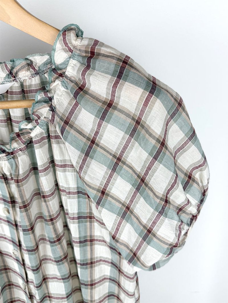 SAGE CHECK FRILL DRESS (2C)