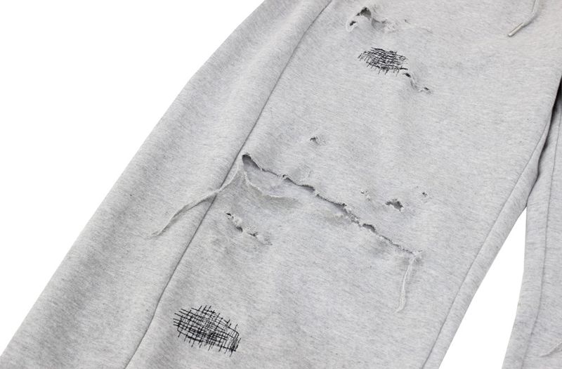 destroyed side tuck sweat pants (gray)