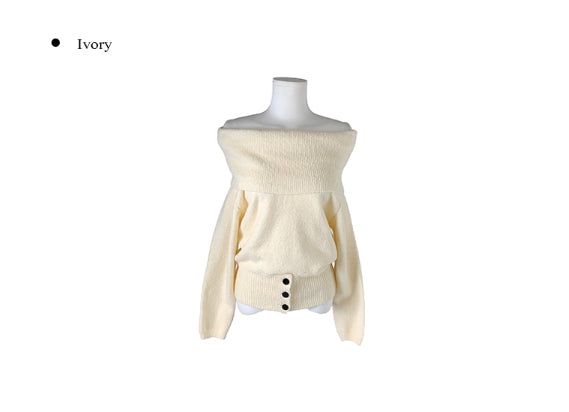 Denp Button Off-Shoulder Loose-Fit Knit