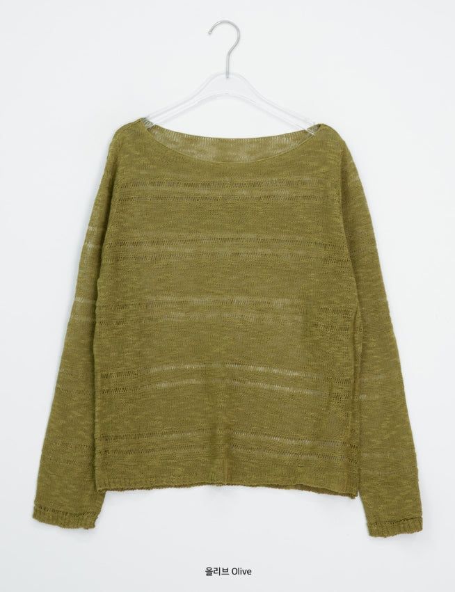 Libya Loose-Fit Boat Neck See-Through Knit