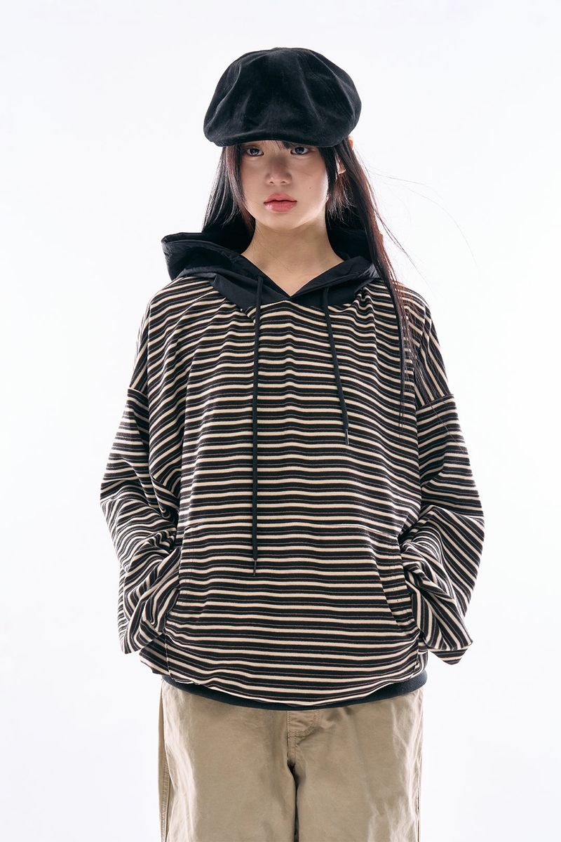 Raucohouse(ラウコハウス)の「Baron stripe over hoodie(Tops)」