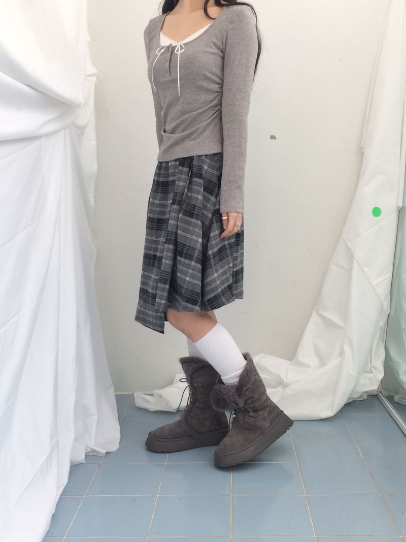 Charcoal Blend Checkered Layered Skirt