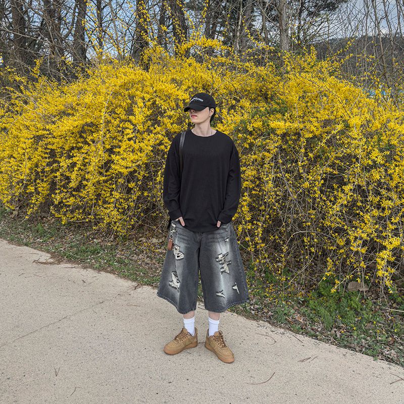Level-Distressed Bermuda Denim Shorts