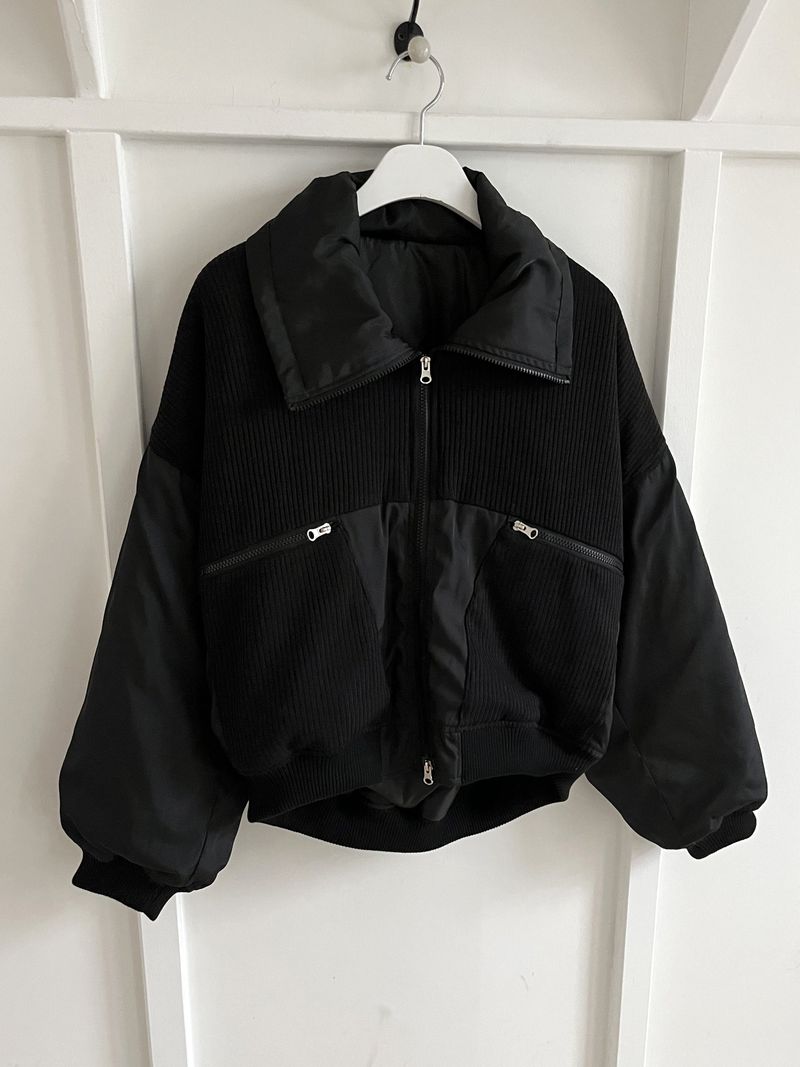 [MADE] Beckin high neck knit color combination balloon aviation jumper