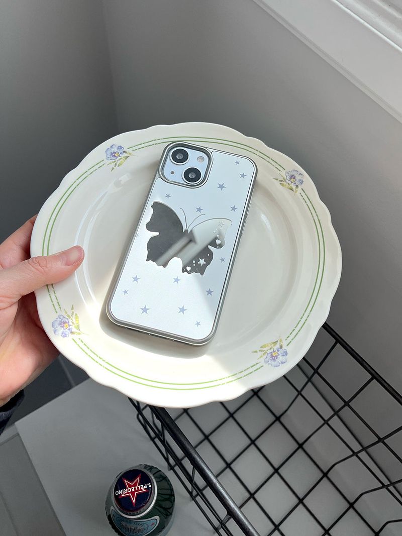 [MADE] Butterfly Mirror Case • White • Mirror Silver Bumper Case