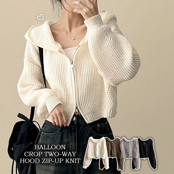 hijjoo（ハイチュー）の「レッポン チック ツーウェイ クロップド ニットフードジップアップ（トップス）」