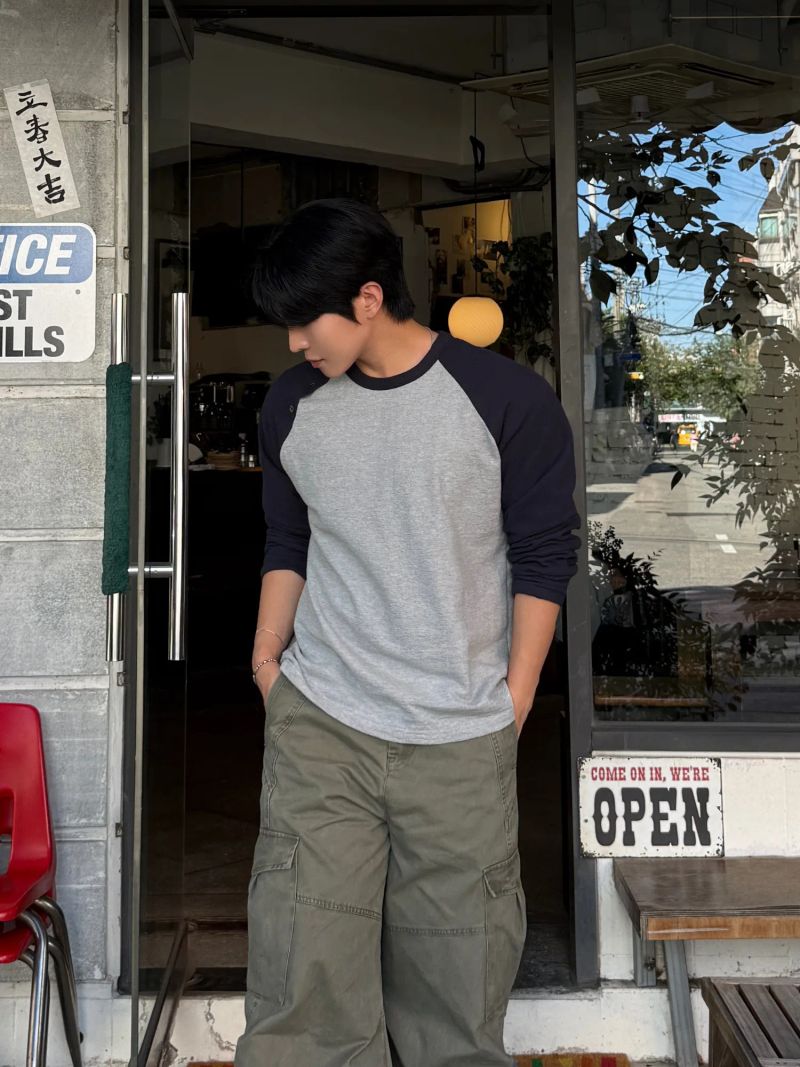 Heavy raglan button long sleeve t-shirt