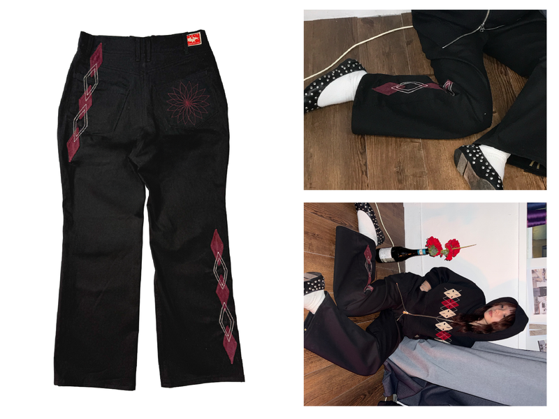 [Hand-Made「006」] Argyle Patch Pants_Black&Burgundy
