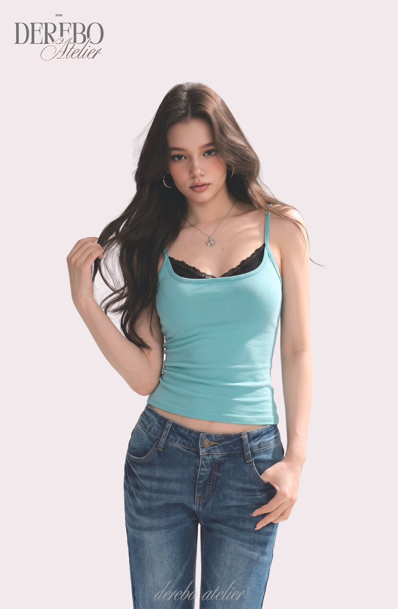 Mint lace layered sleeveless t-shirt