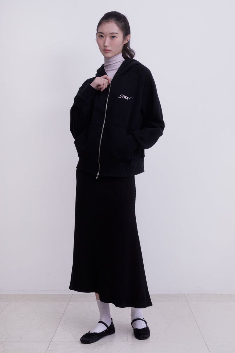 Raglan 2way Hood Zip-up (BLACK)