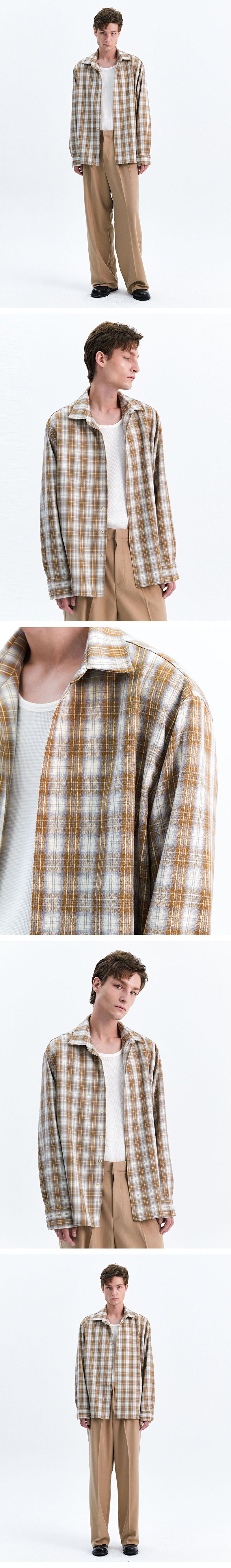 PATTERNED ETHNIC OMBRE CHECK SHIRT_BEIGE
