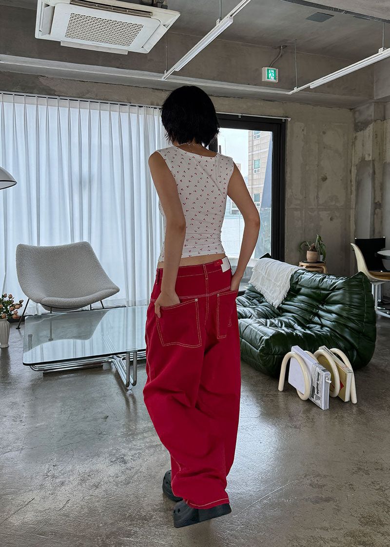 COLOR STITCH WIDE PANTS