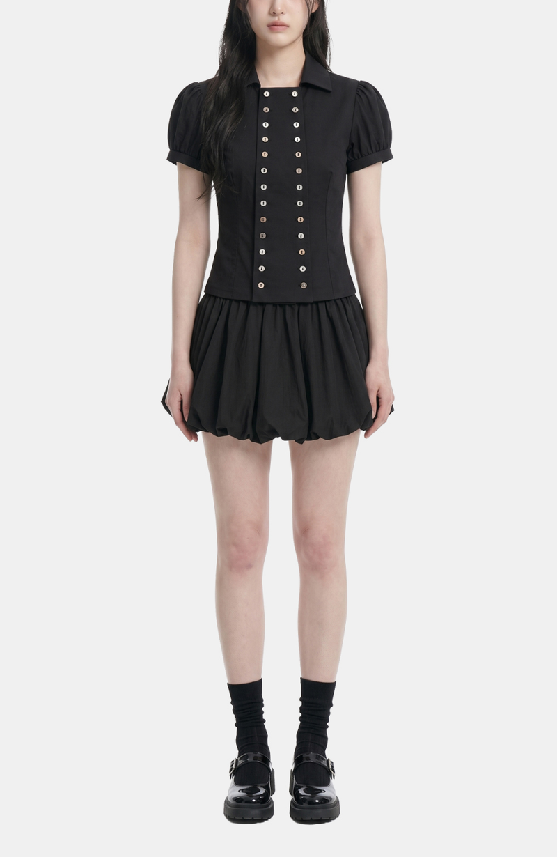 Neris Button Blouse Skirt Set