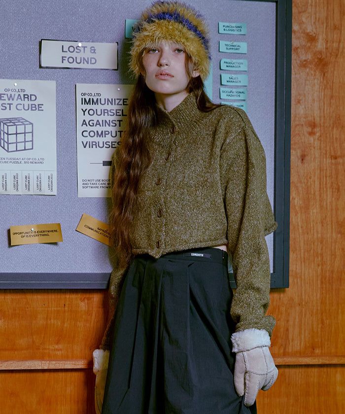 Boucle Turtleneck Cardigan (KHAKI)