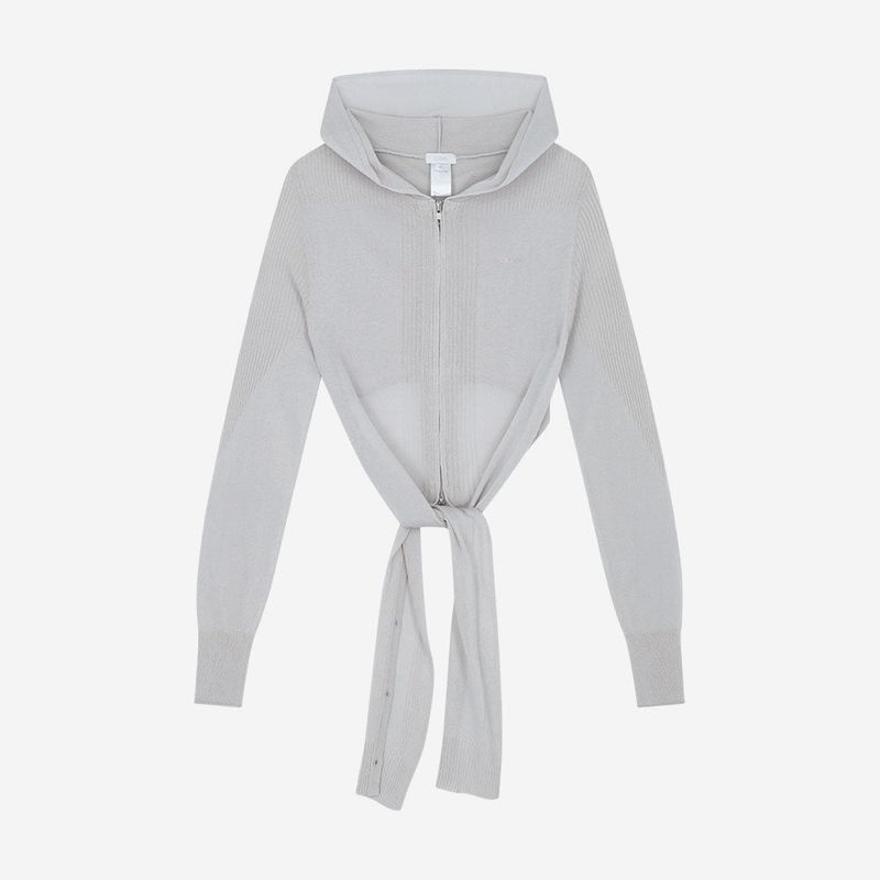 Detach Panel Knit Hoodie / Grey