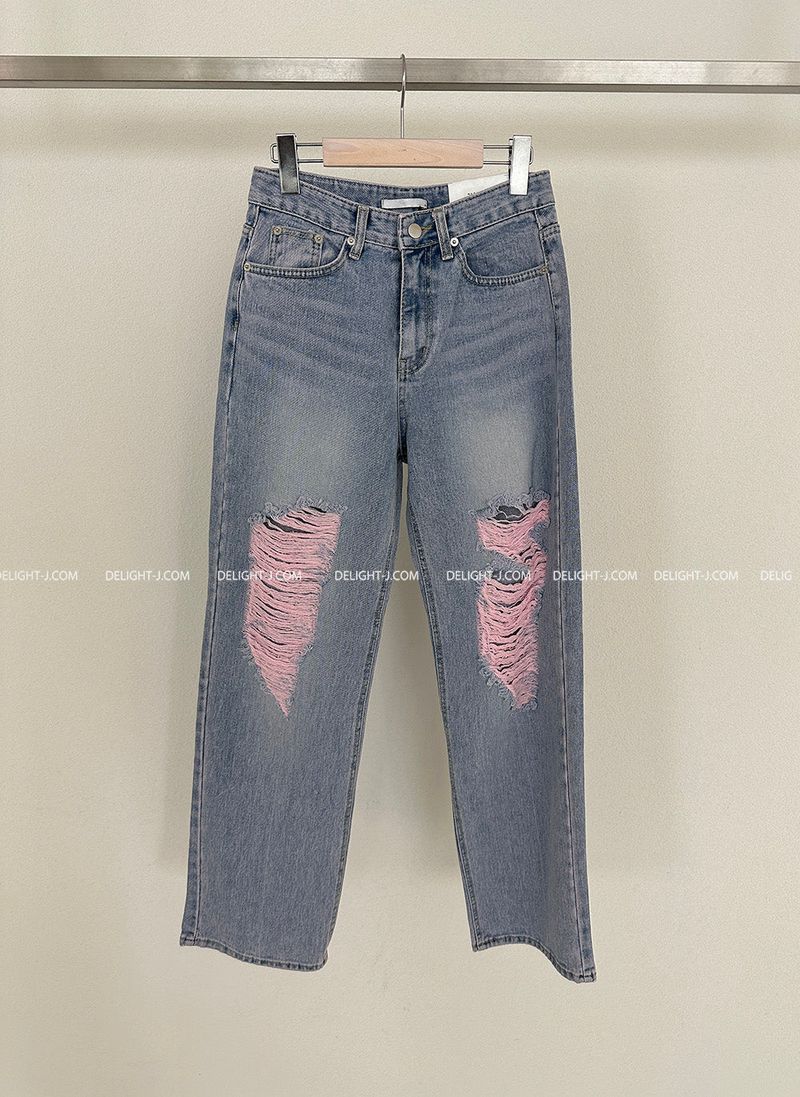 Pink Damage Wide Jeans