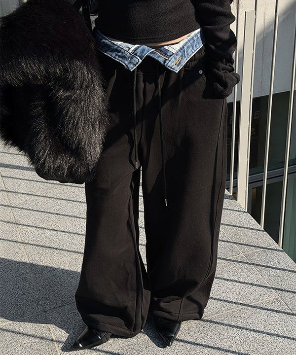 Denim layered sweat pants(2color)