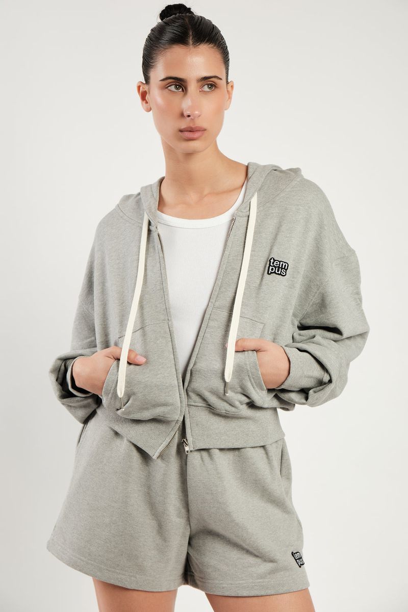 TEMPUS PATCH CROP HOOD ZIP-UP [GREY MELANGE]