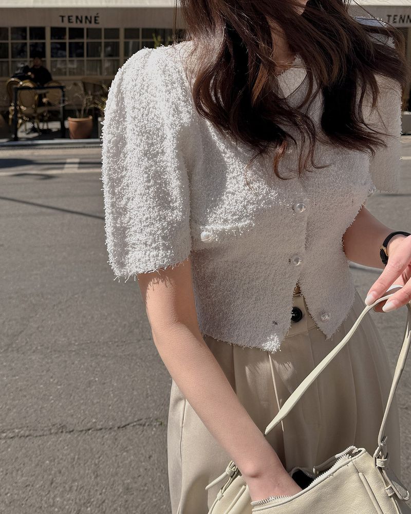 Monde Short-Sleeved Knit Cardigan