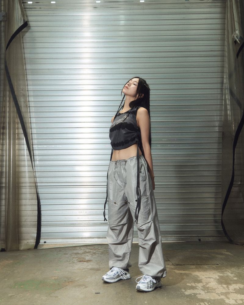 glossy snap jogger pt - grey