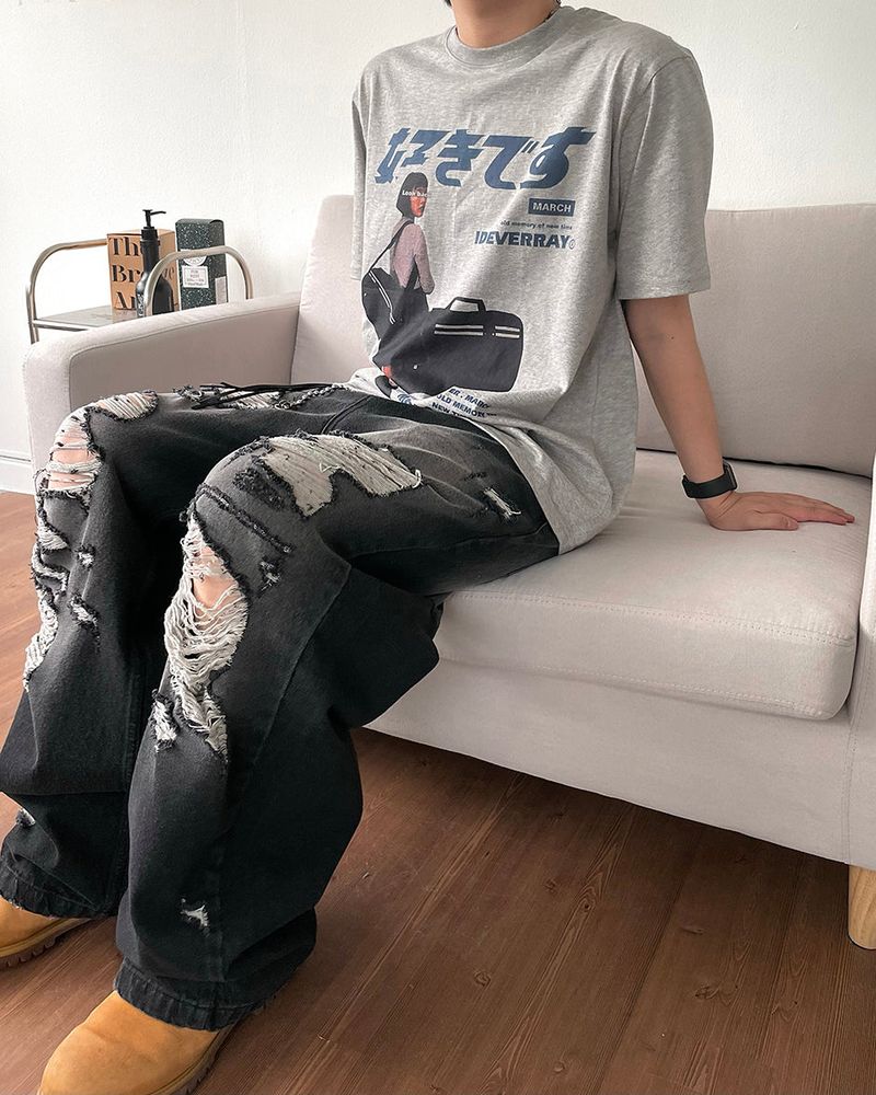 Destroyed brush denim pants