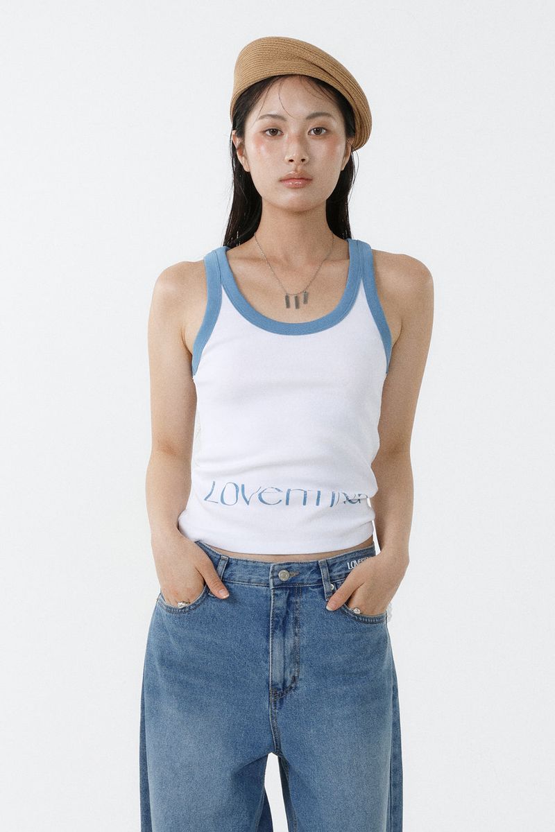 DEEP NECK SLEEVELESS TOP_SKY BLUE-WHITE