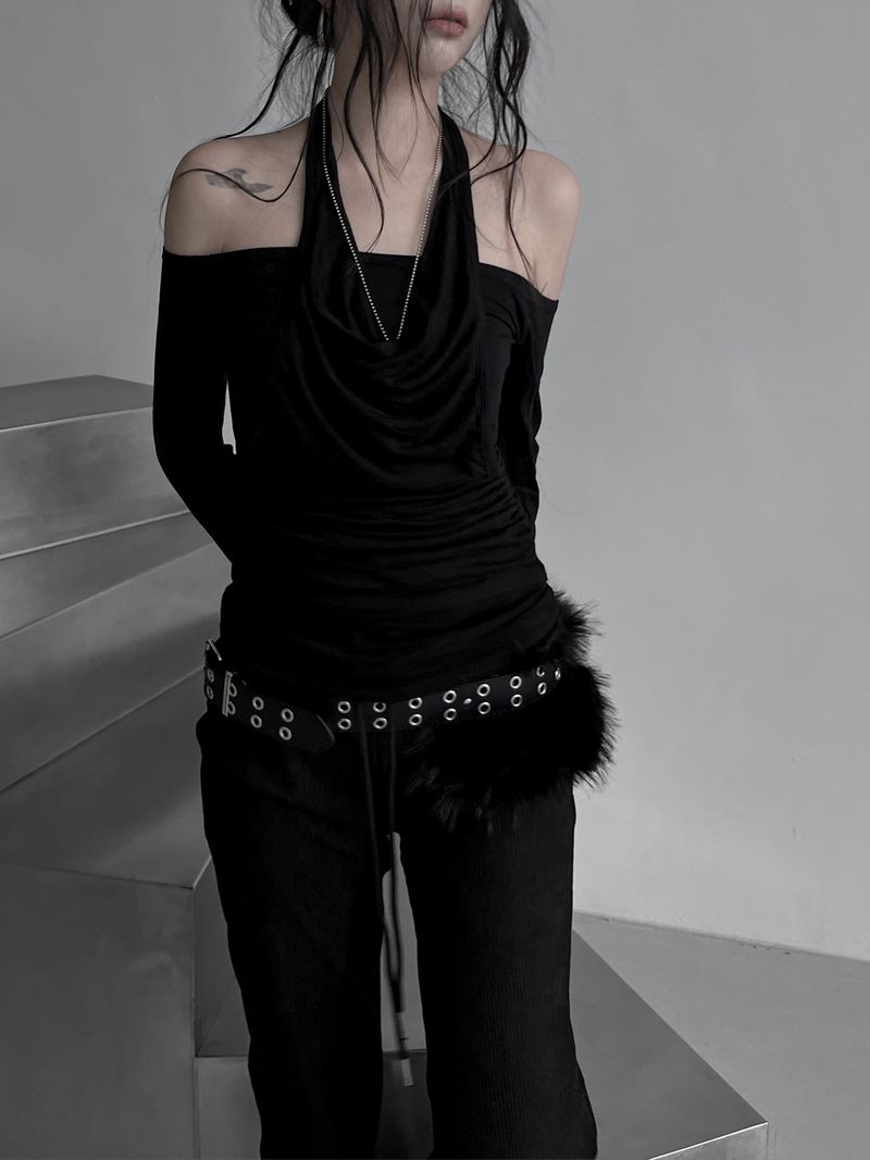 drape off-shoulder halter T (2color)