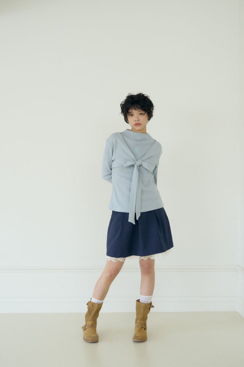 BOW MINI DOT LACE SKIRT (NAVY)