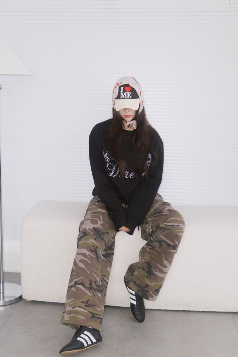 camo casual banding straight pants