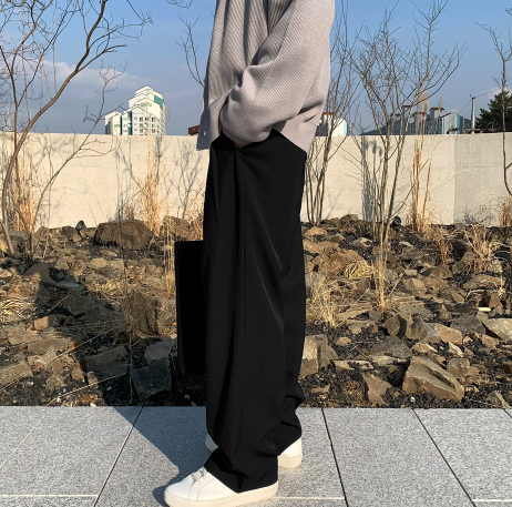 Deface Front Turtle Back Banding Wide Slacks