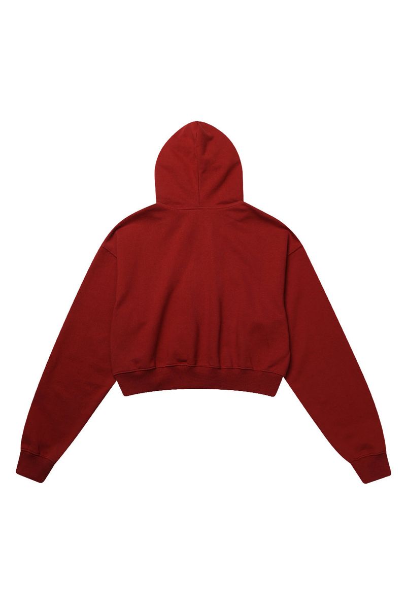 HAIF-ZIP HOODIE (CROP)_DARK RED