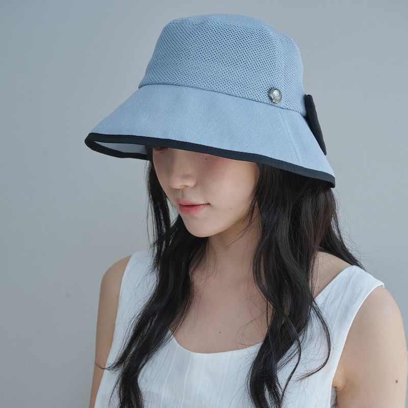Ribbon Paper Wide Bucket Hat (Sky Blue)